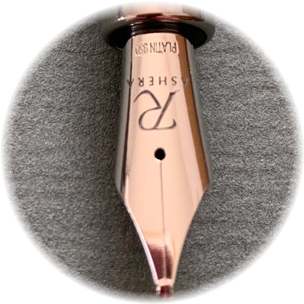 The Rasteh Edition nib, engraved R, in 950 platinum