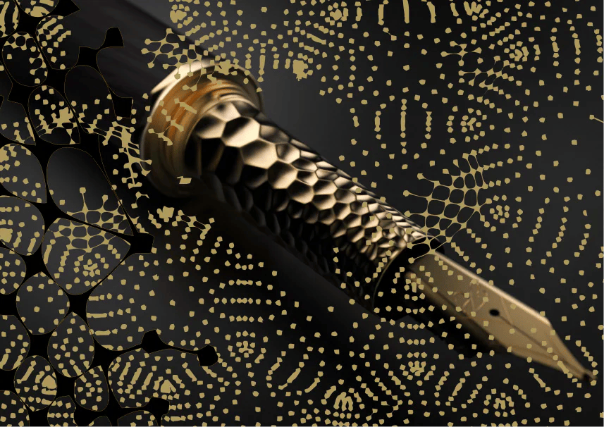A martelé gold 3D simulation of a bespoke pen concept